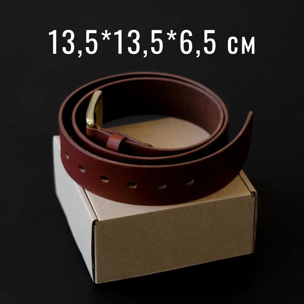 Кожаный ремень на самосборной коробке 13,5×13,5×6,5 см